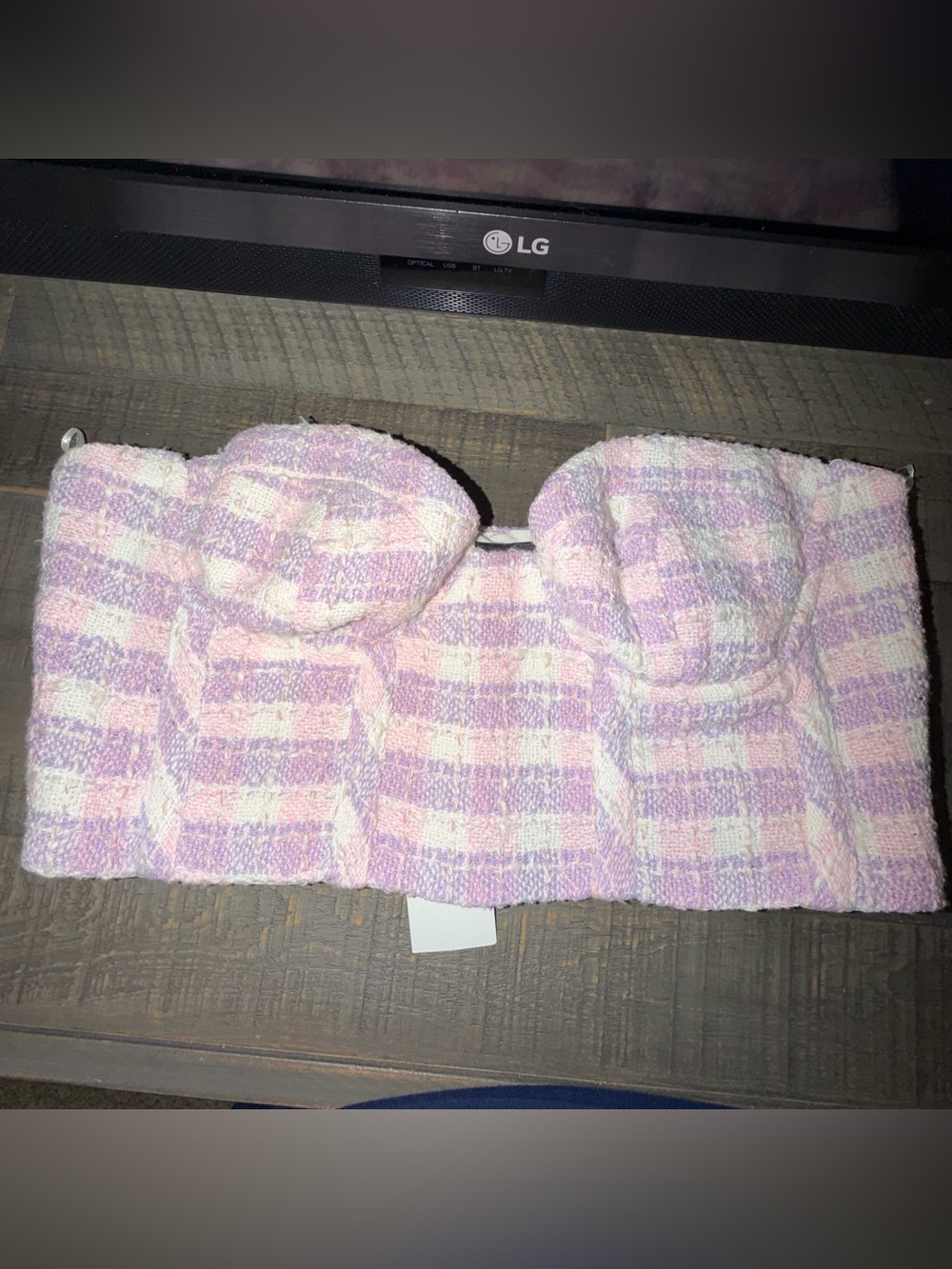 NWT Zara Pastel Plaid Strapless Bustier Pink & Lavender crop top bra size small